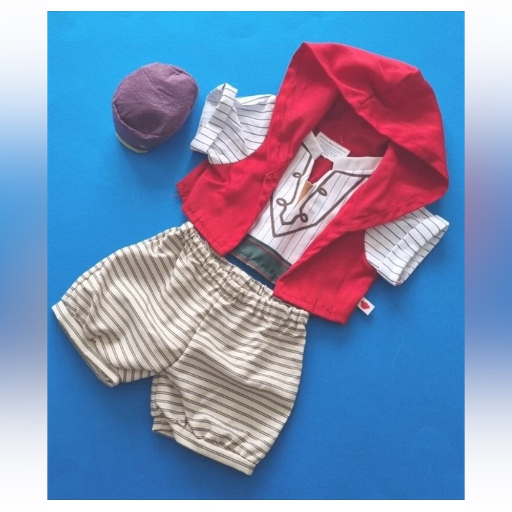 Build A Bear 3 Piece Aladdin Costume Red Hooded Shirt Striped Pants & Hat RARE